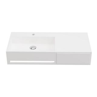 Vente-unique Plan vasque suspendu en solid surface avec porte serviettes - Blanc - L90 x l40 x H17 cm - GANDAKI  