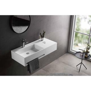 Vente-unique Plan vasque suspendu en solid surface avec porte serviettes - Blanc - L90 x l40 x H17 cm - GANDAKI  