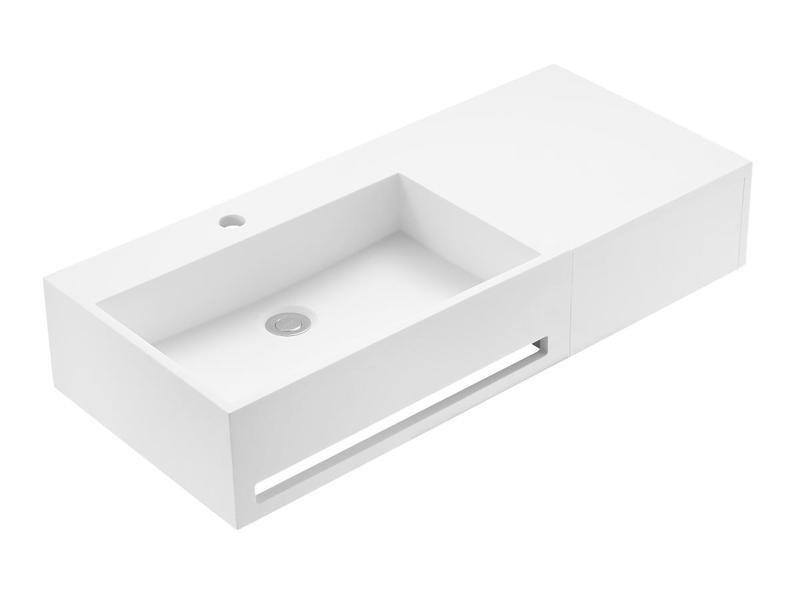 Vente-unique Plan vasque suspendu en solid surface avec porte serviettes - Blanc - L90 x l40 x H17 cm - GANDAKI  