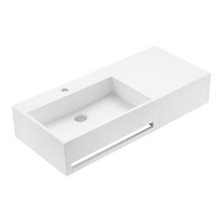 Vente-unique Plan vasque suspendu en solid surface avec porte serviettes - Blanc - L90 x l40 x H17 cm - GANDAKI  