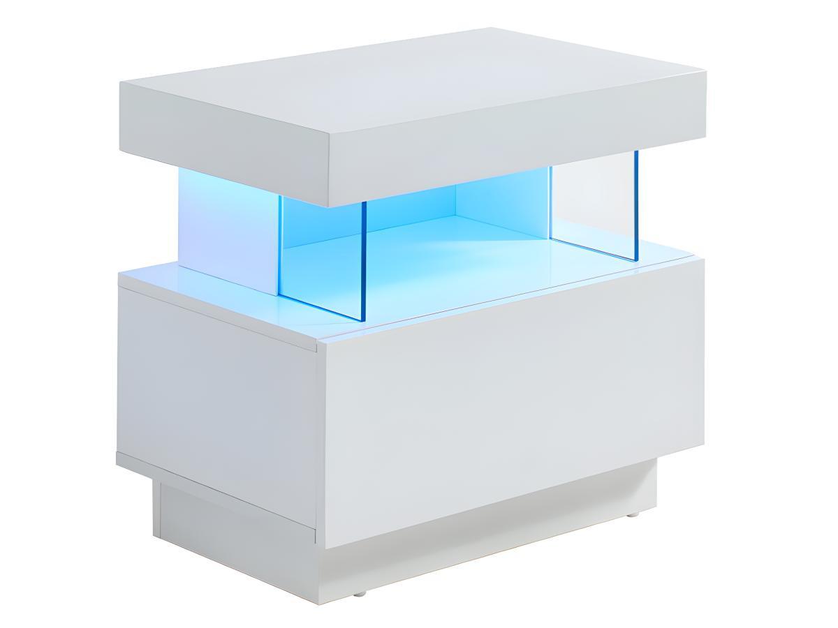 Vente-unique Comodino 1 cassetto e 1 nicchia a LED in MDF Bianco laccato - FABIO II  