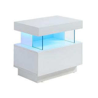 Vente-unique Comodino 1 cassetto e 1 nicchia a LED in MDF Bianco laccato - FABIO II  
