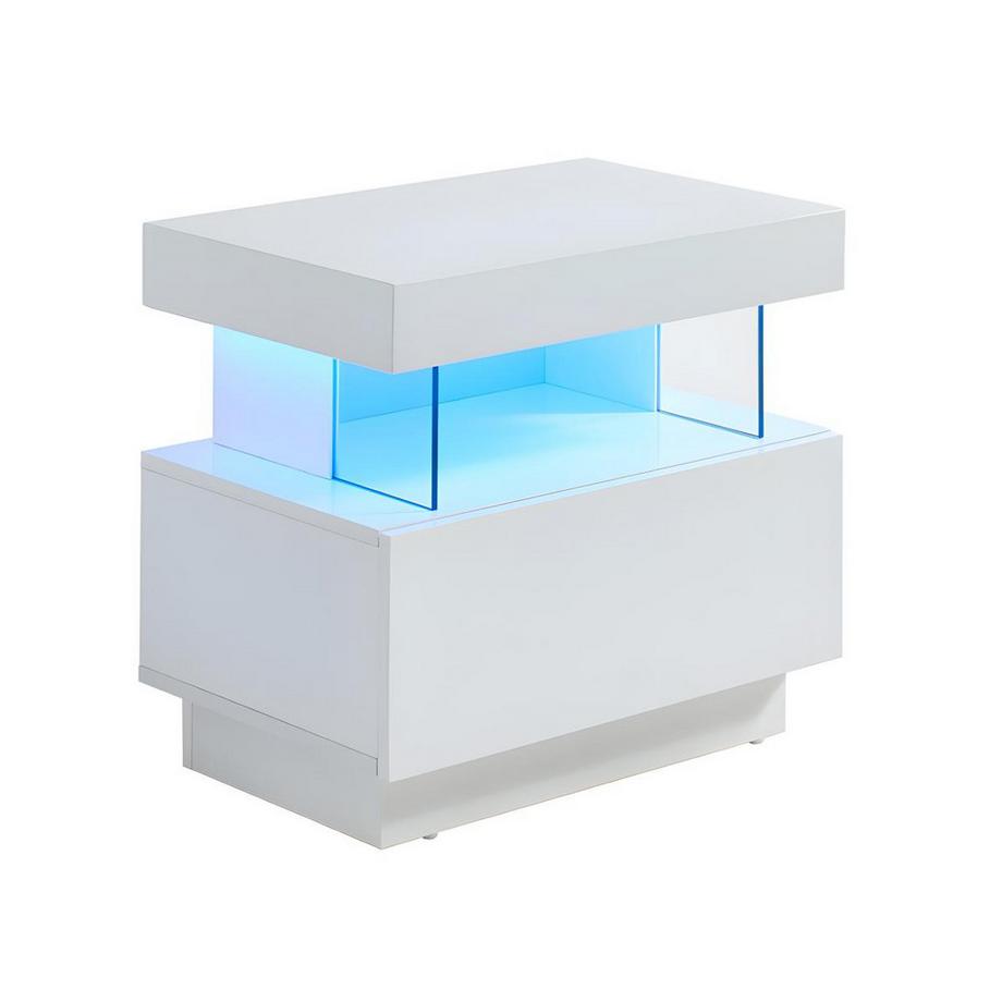 Vente-unique Nachttisch mit 1 Schublade & 1 Ablage + LEDs - MDF - Weiß lackiert - FABIO  