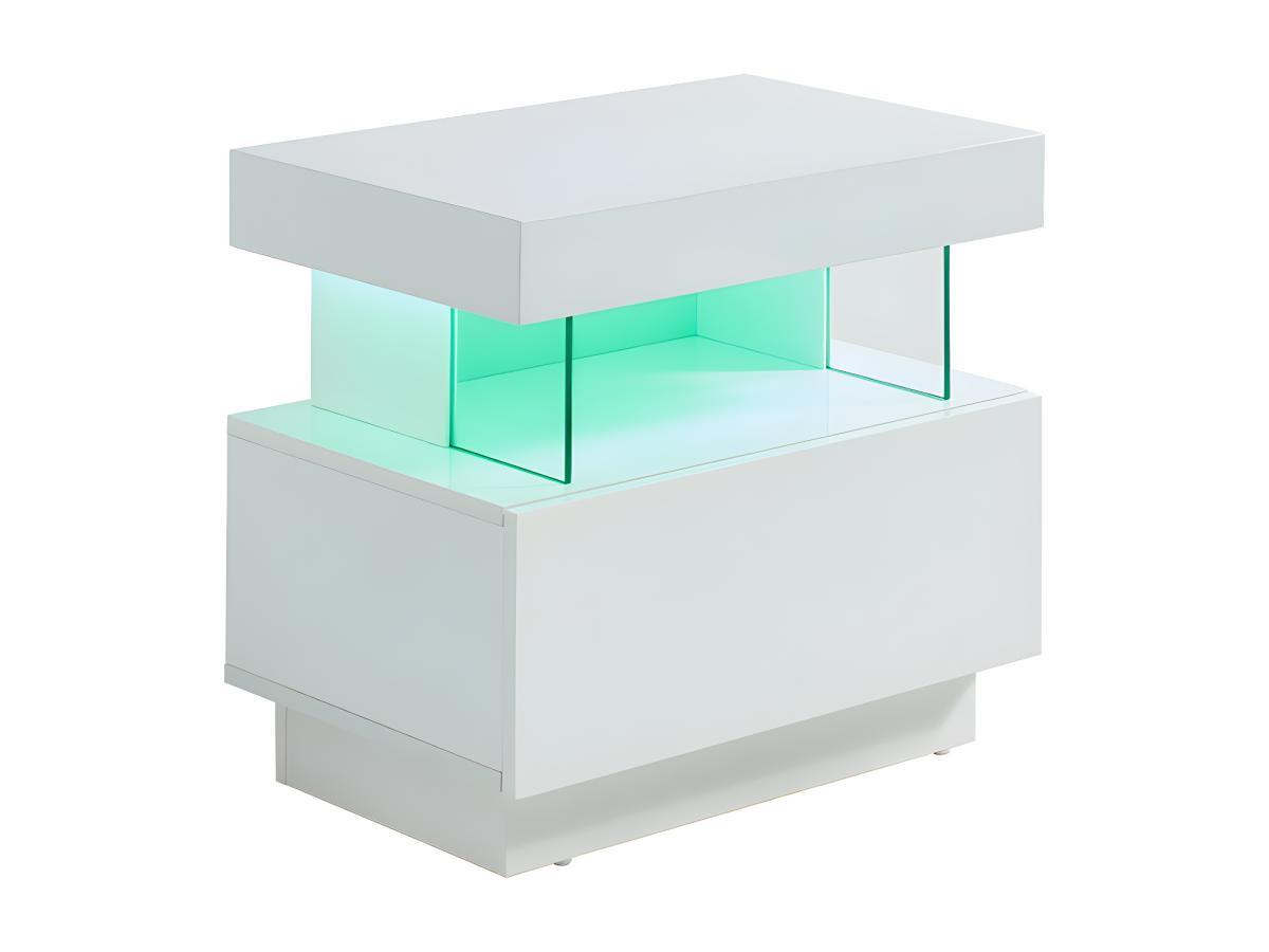 Vente-unique Comodino 1 cassetto e 1 nicchia a LED in MDF Bianco laccato - FABIO II  