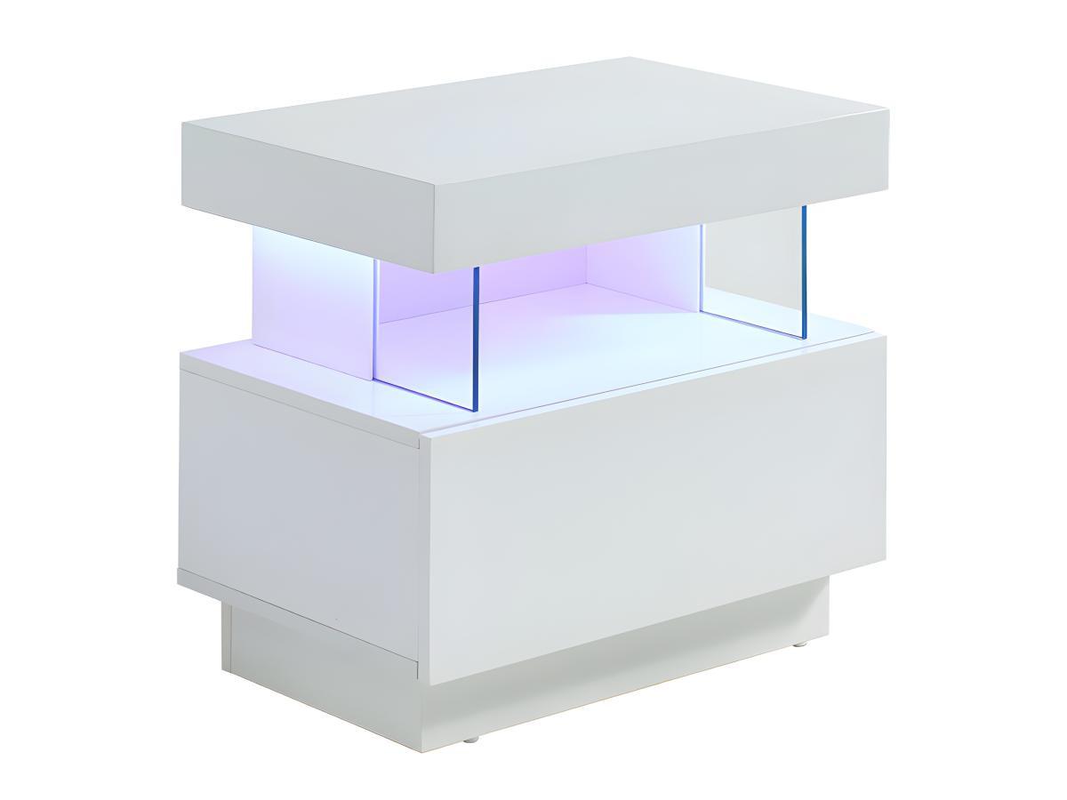 Vente-unique Comodino 1 cassetto e 1 nicchia a LED in MDF Bianco laccato - FABIO II  