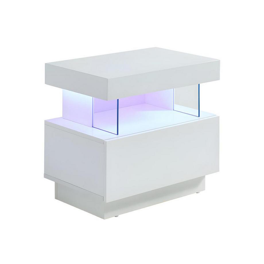 Vente-unique Nachttisch mit 1 Schublade & 1 Ablage + LEDs - MDF - Weiß lackiert - FABIO  