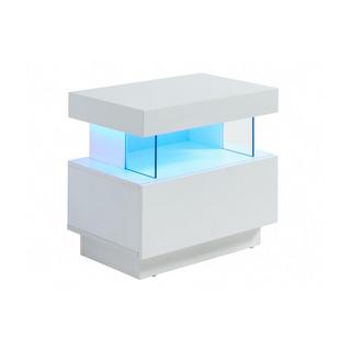 Vente-unique Comodino 1 cassetto e 1 nicchia a LED in MDF Bianco laccato - FABIO II  