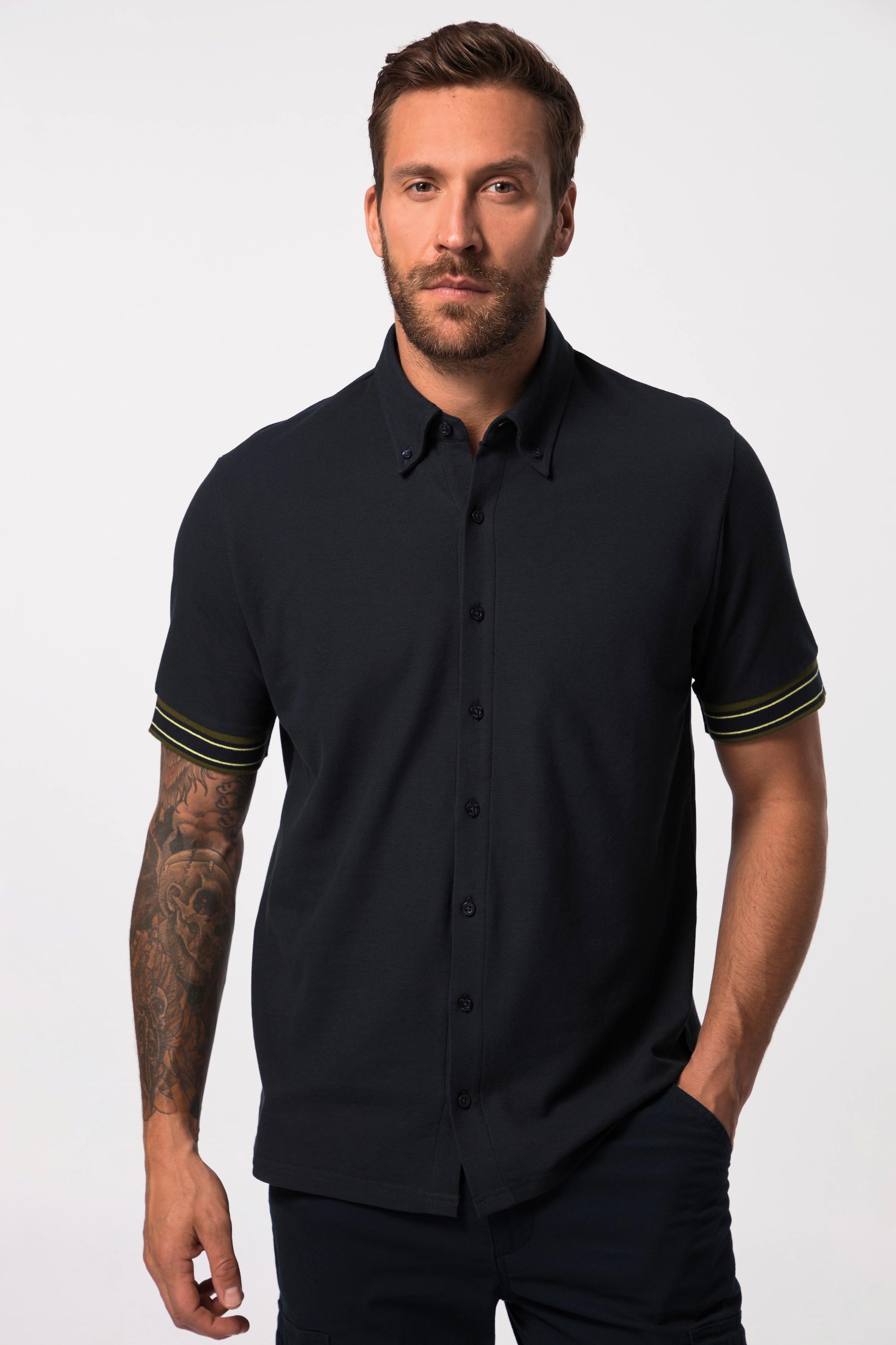 JP1880  Chemise en maille piquée à manches courtes et col à pointes boutonnées – coupe Modern Basic Fit, jusqu'au 8XL 