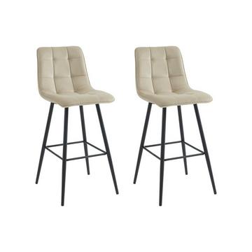 Lot de 2 tabourets de bar matelassé en velours et métal - Beige - OLLUA