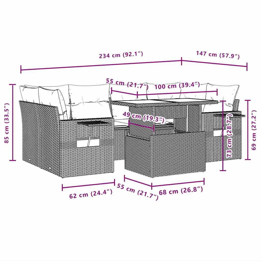 VidaXL Ensemble de canapés de jardin rotin synthétique  