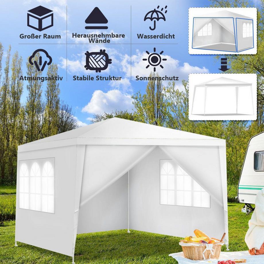 Northix  Tenda da giardino 3x3m con 4 pareti laterali rimovibili e finestre ideale per matrimoni 