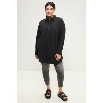 Chemisier oversized en lin mélangé, col chemise et manches longues