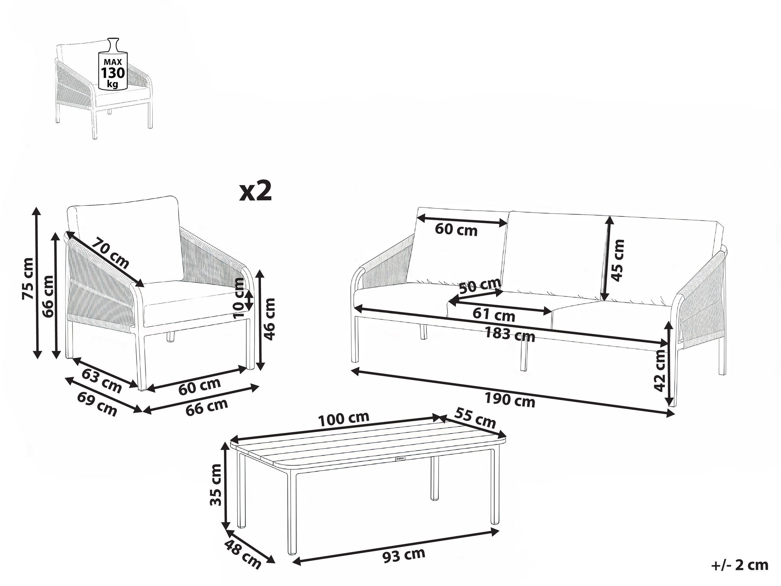 Beliani Set divani con tavolino en Alluminio Moderno MURATO  