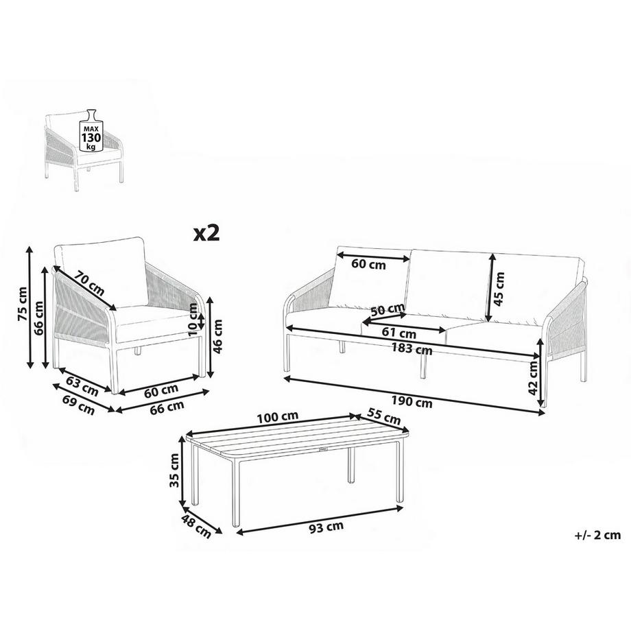 Beliani Lounge Set mit Tisch aus Aluminium Modern MURATO  