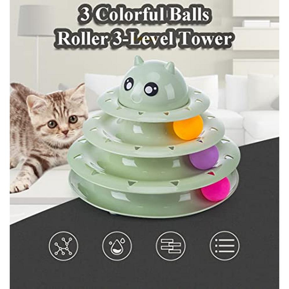 Alopini  17 Stück Katzenspielzeug Interaktives Katzenspielzeug für Innenkatzen 3 Schichttürme Rollenspuren Katzenreizspielzeug mit Feder 