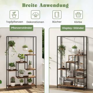 Northix Pflanzenständer 6 Etagen 180 cm Pflanzenregal Metall mit 10 S-Haken Schwarz + Rustikales Braun  