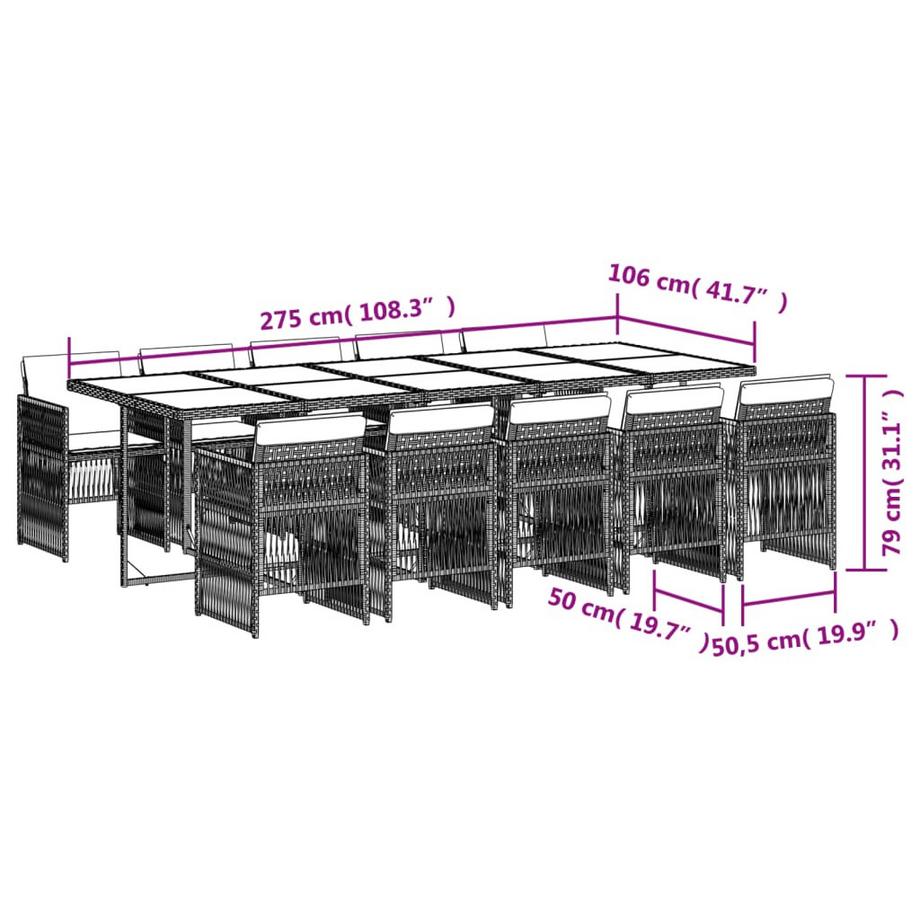 VidaXL Ensemble de salle à manger de jardin rotin synthétique  