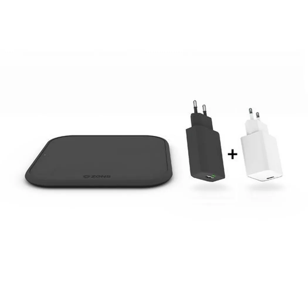 Zens - Kabelloses Ladegerät + USB-C Stecker 18W, Schwarz, One Size