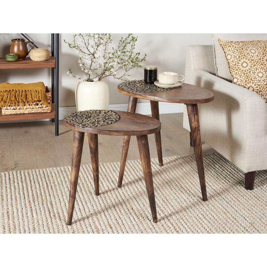 Beliani Beistelltisch 2er Set aus Mangoholz Klassisch KHETUA  