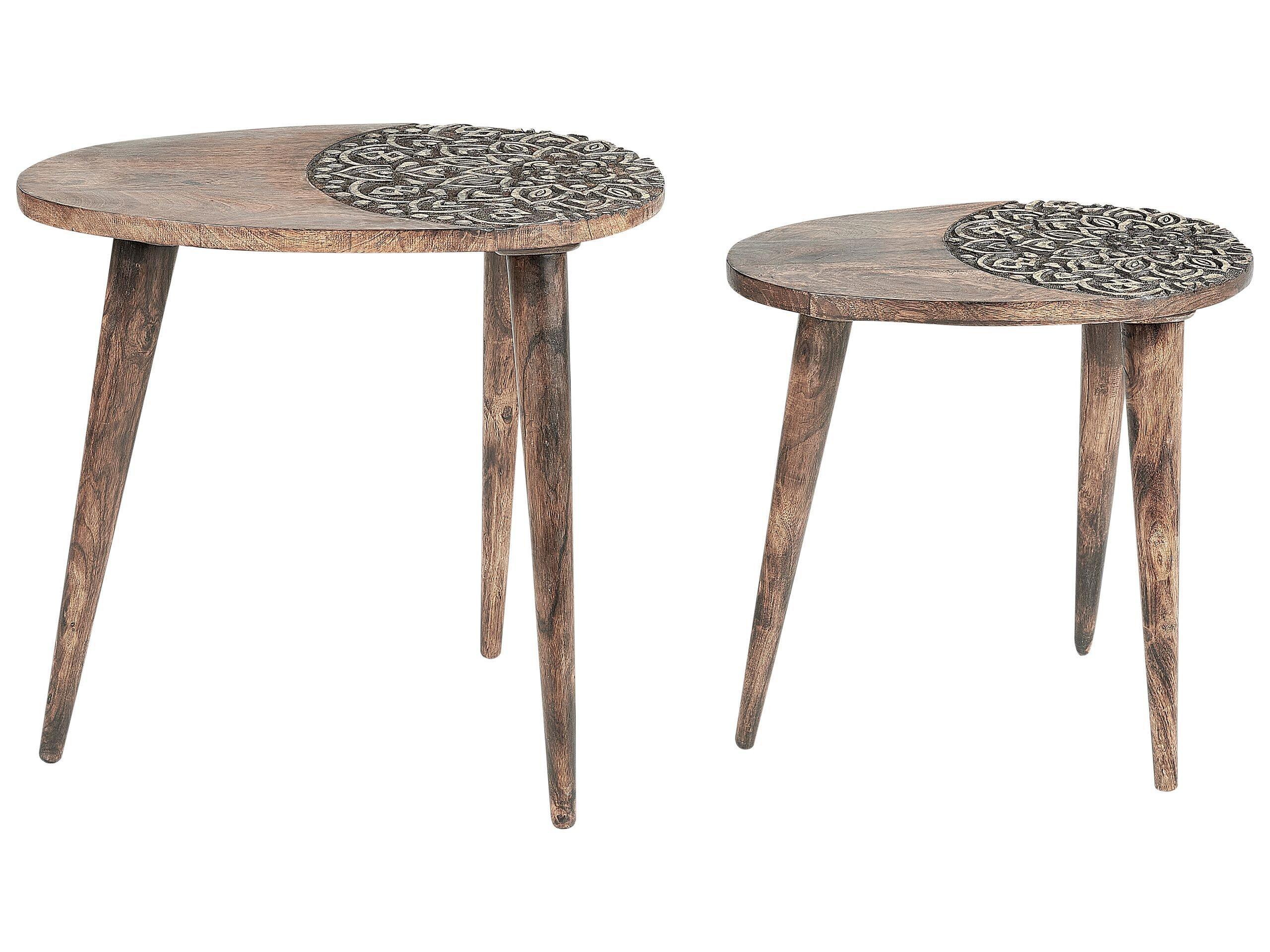 Beliani Ensemble de tables en Manguier Traditionnel KHETUA  