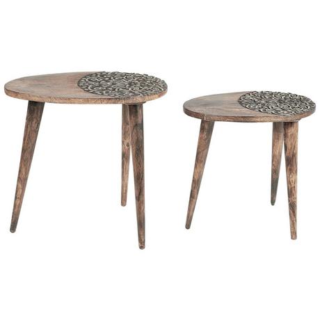 Beliani Ensemble de tables en Manguier Traditionnel KHETUA  