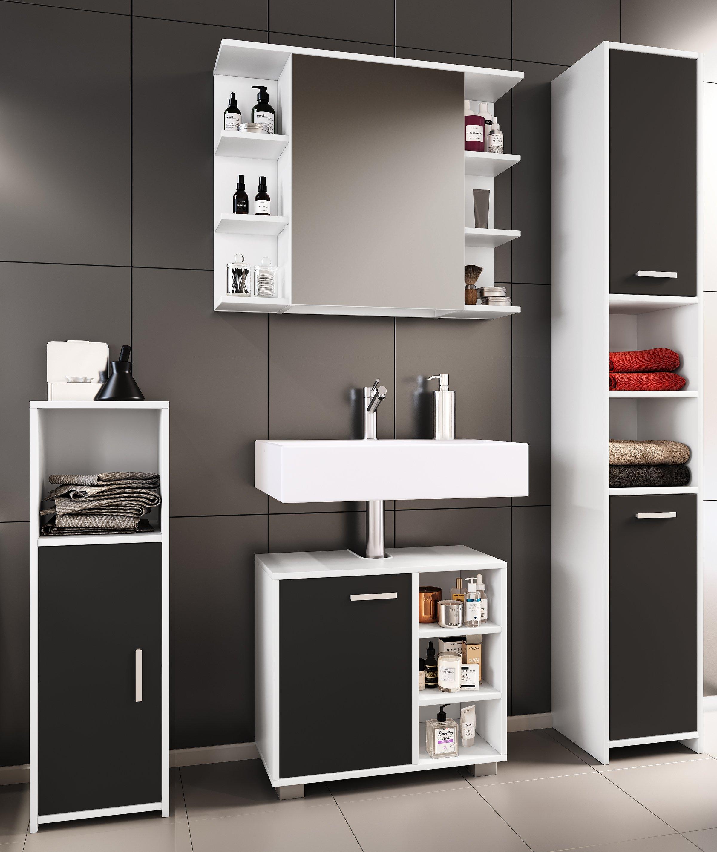 VCM 4-tlg. Komplett Badmöbel Badschrank Bad Unterschrank Hochschrank Set Zalo I  