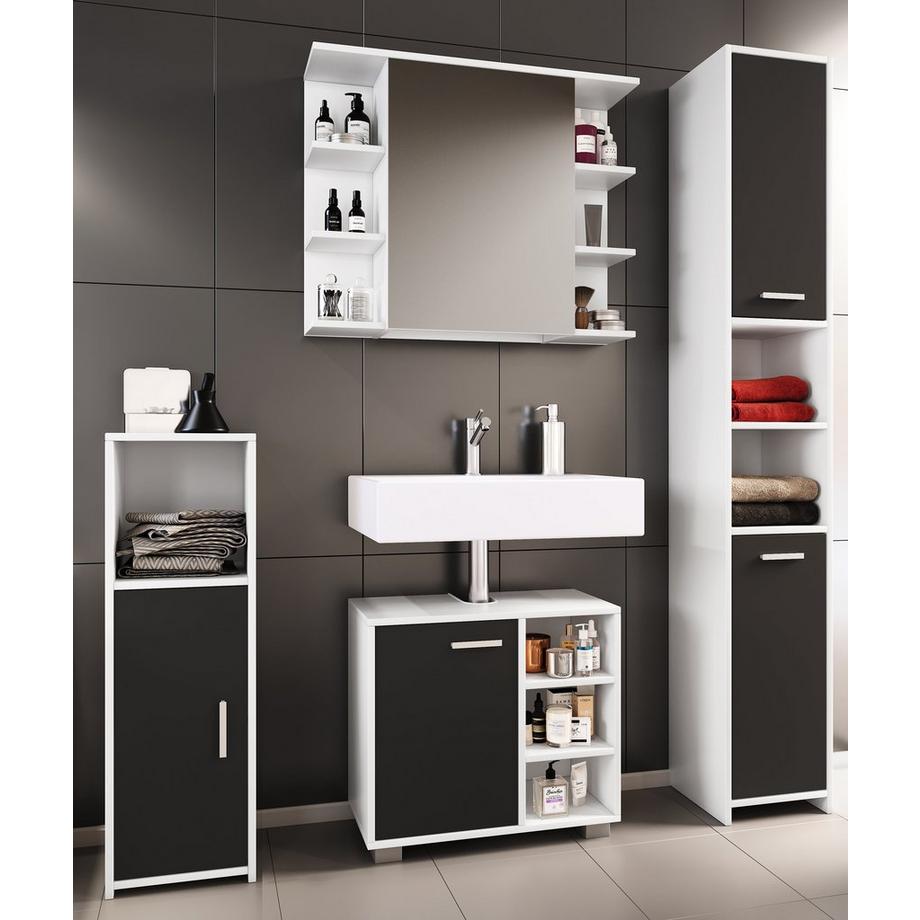 VCM 4-tlg. Komplett Badmöbel Badschrank Bad Unterschrank Hochschrank Set Zalo I  