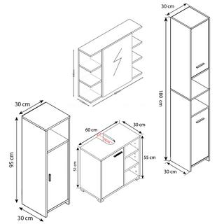 VCM 4 pcs. Meuble de salle de bain complet Armoire de salle de bain Armoire basse Hochschrank Set Zalo I  