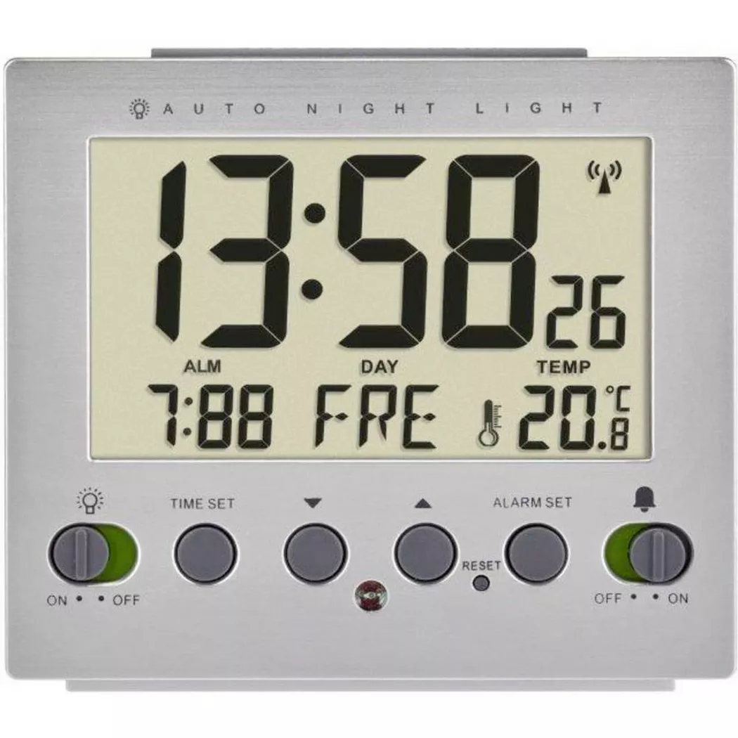 TFA Dostmann Réveil radio-piloté Argent