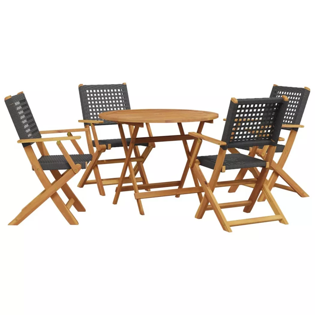 Vidaxl Set Da Pranzo Per Giardino 5pz Nero Polyrattan E Legno