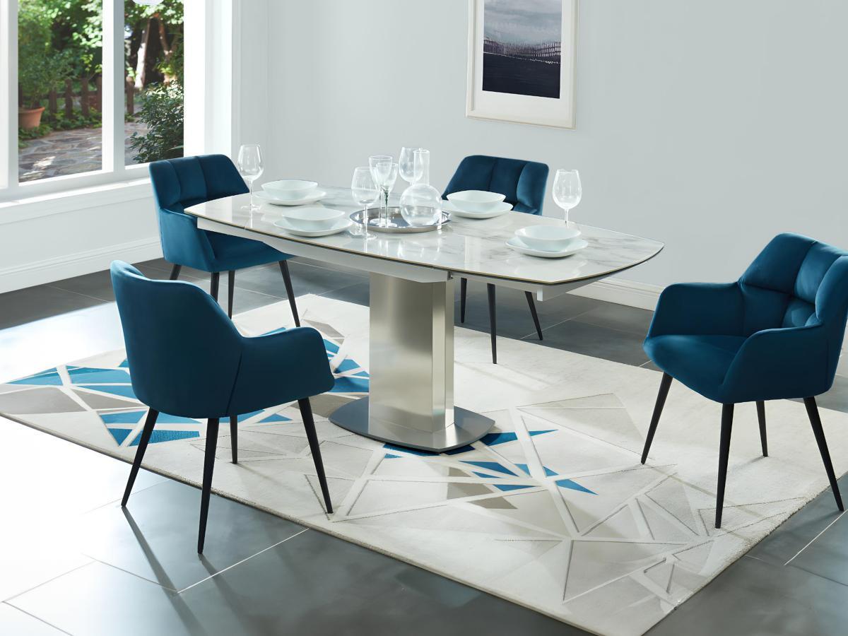 Vente-unique Table à  manger extensible TALICIA 4 à  6 cous Céramique Acier Effet Marbre  