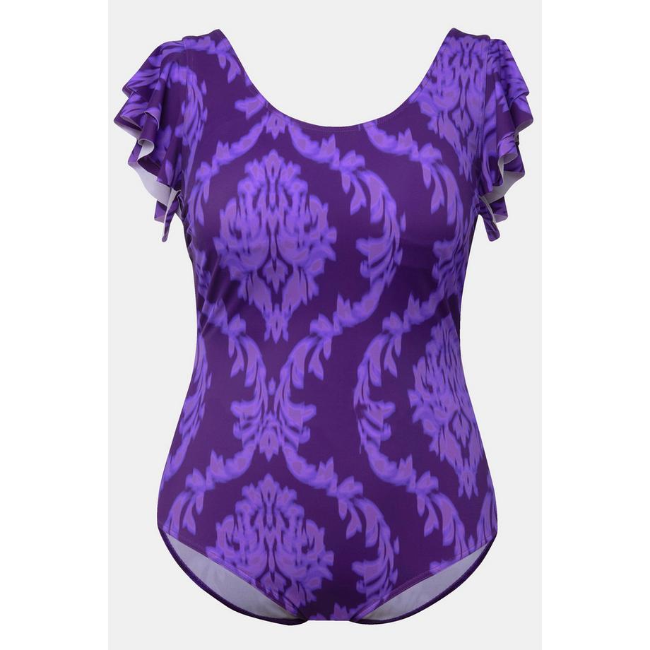 Ulla Popken Badeanzug Ornamentmuster Volant-Schultern Softcups  