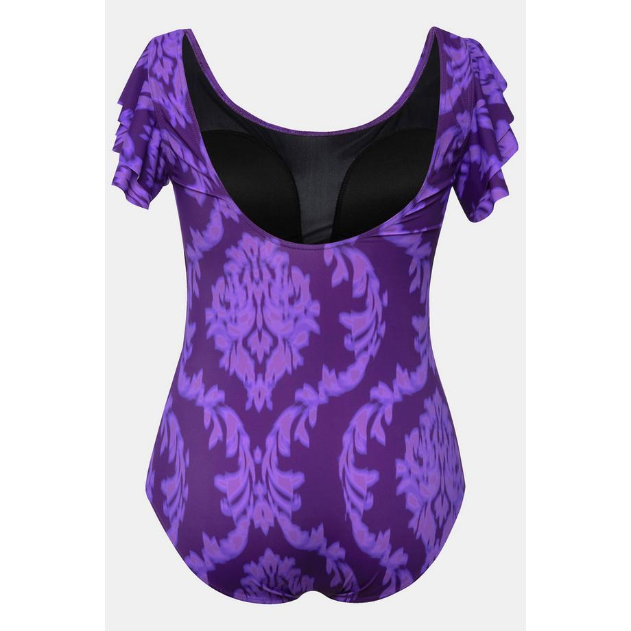 Ulla Popken Badeanzug Ornamentmuster Volant-Schultern Softcups  