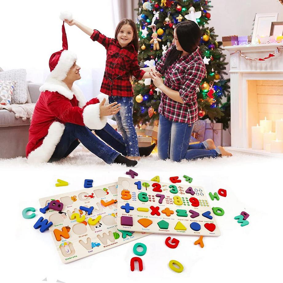Activity-board  Puzzle alphabet, alphabet en bois, forme des chiffres, jouets pour enfants en bas âge, éducation préscolaire, apprentissage des lettres et des formes des chiffres. 
