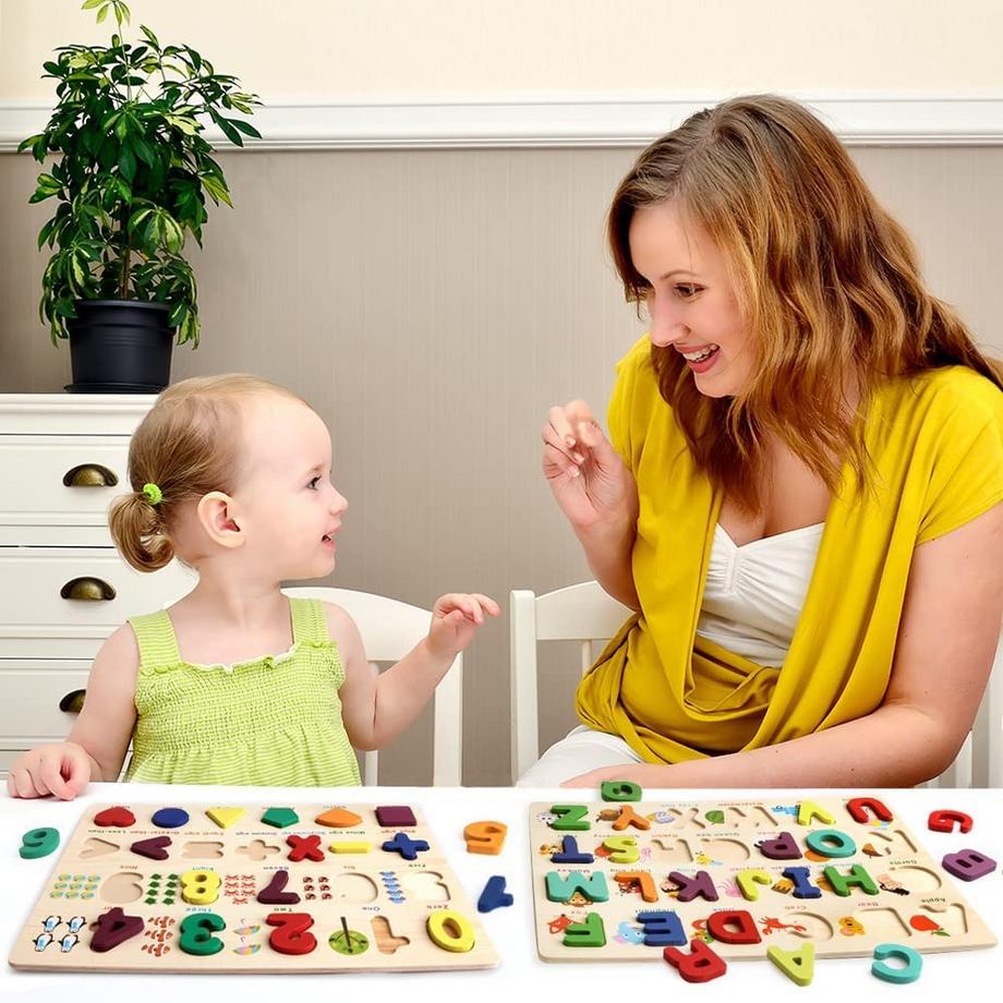 Activity-board  Puzzle alphabet, alphabet en bois, forme des chiffres, jouets pour enfants en bas âge, éducation préscolaire, apprentissage des lettres et des formes des chiffres. 