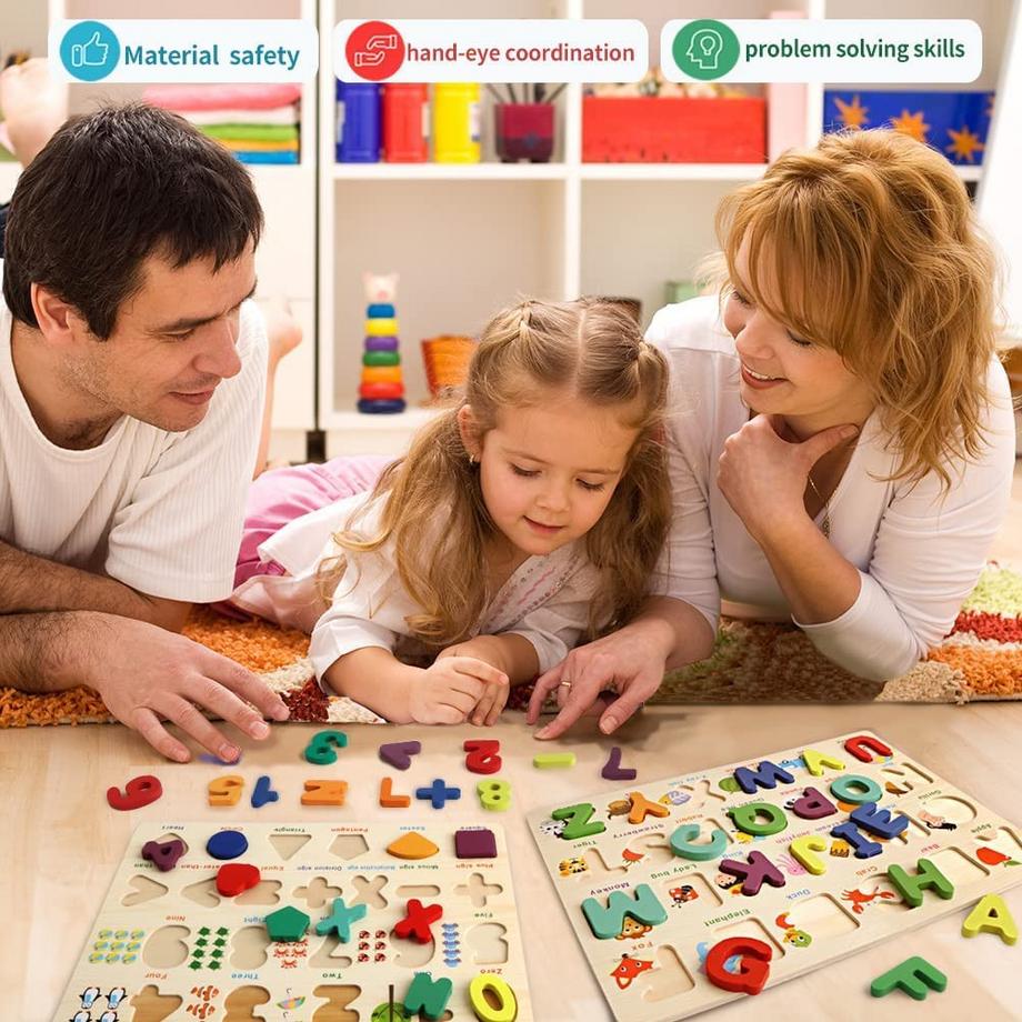 Activity-board  Puzzle alphabet, alphabet en bois, forme des chiffres, jouets pour enfants en bas âge, éducation préscolaire, apprentissage des lettres et des formes des chiffres. 