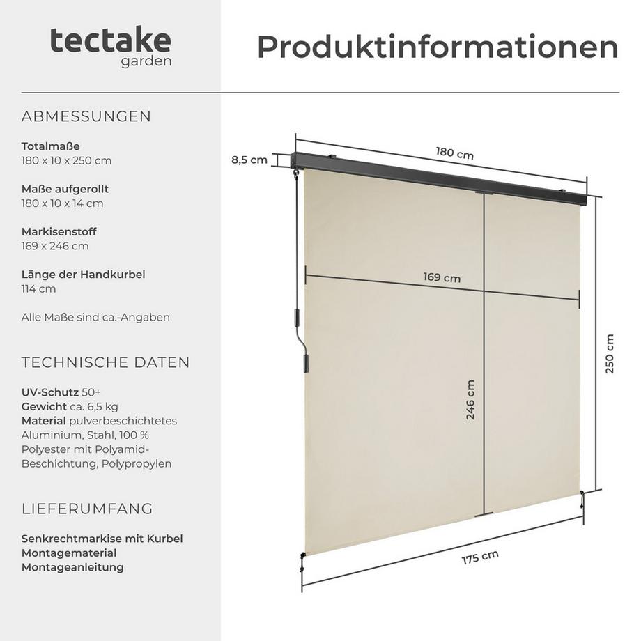Tectake Senkrechtmarkise Eloise verschiedene Größen UV-beständig und wasserabweisend  
