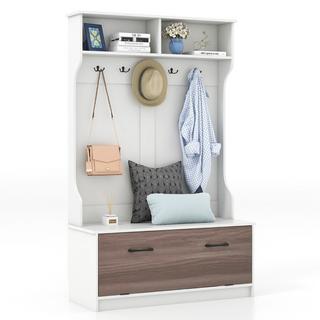 Northix Portemanteau avec banc & 5 crochets doubles portemanteau couloir portemanteau 100 x 40 x 160 cm blanc  
