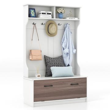 Appendiabiti con panca e 5 ganci doppi appendiabiti da ingresso 100 x 40 x 160 cm bianco