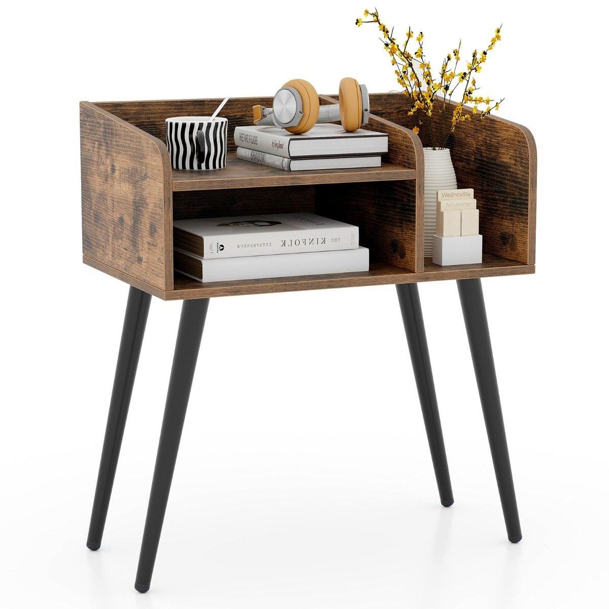 Northio Table de chevet table d'appoint avec compartiment ouvert table de canapé avec pieds en métal 50 x 32 x 58 cm marron rustique 1 pièce  