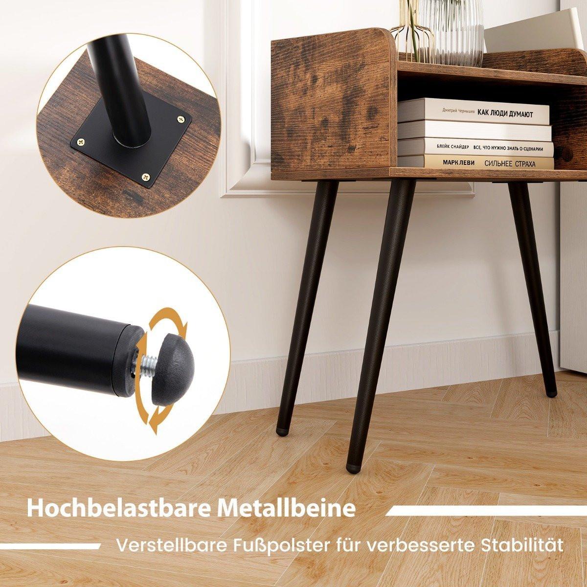 Northio Table de chevet table d'appoint avec compartiment ouvert table de canapé avec pieds en métal 50 x 32 x 58 cm marron rustique 1 pièce  