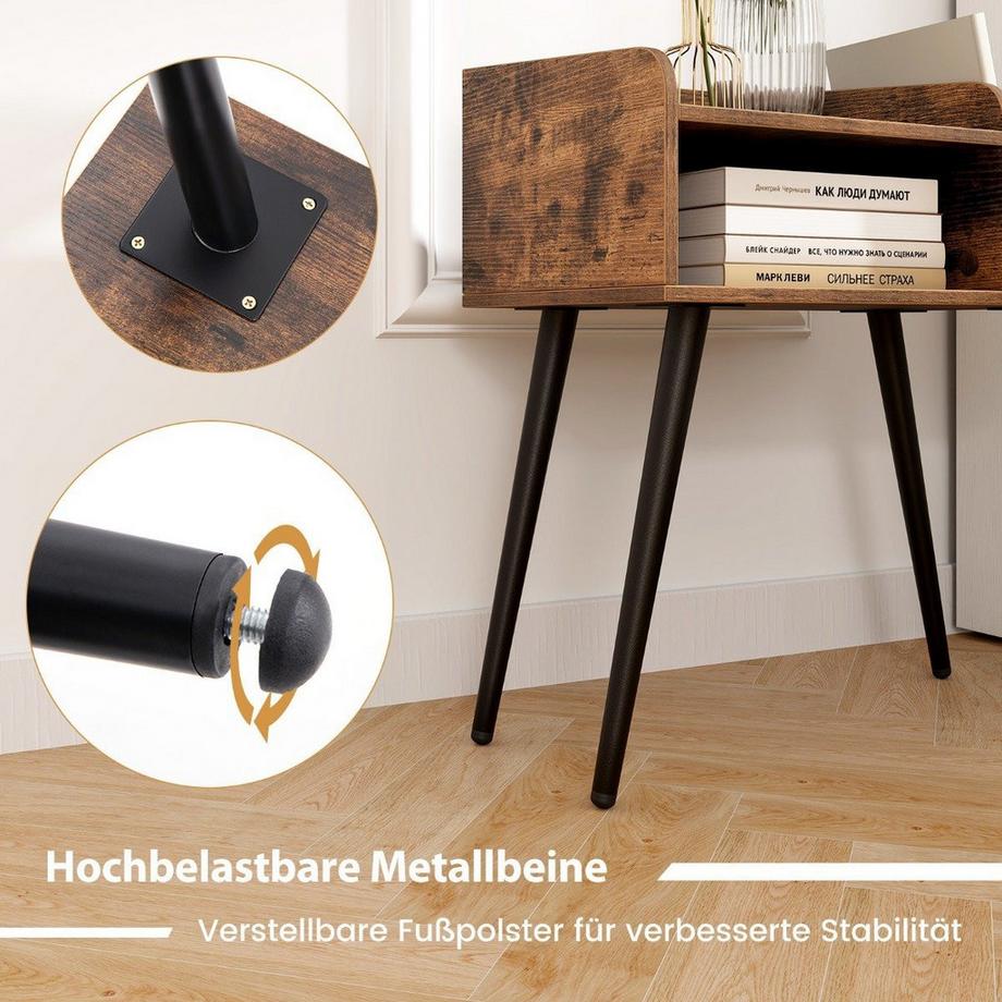 Northio Table de chevet table d'appoint avec compartiment ouvert table de canapé avec pieds en métal 50 x 32 x 58 cm marron rustique 1 pièce  