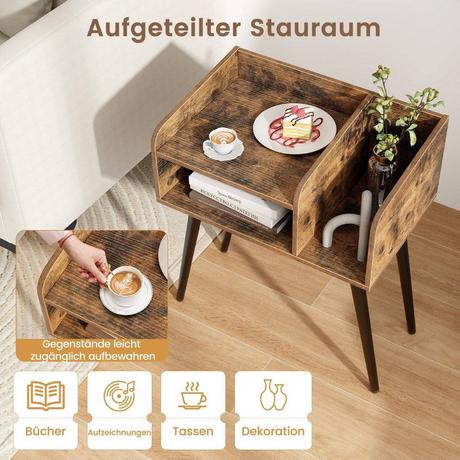 Northio Table de chevet table d'appoint avec compartiment ouvert table de canapé avec pieds en métal 50 x 32 x 58 cm marron rustique 1 pièce  