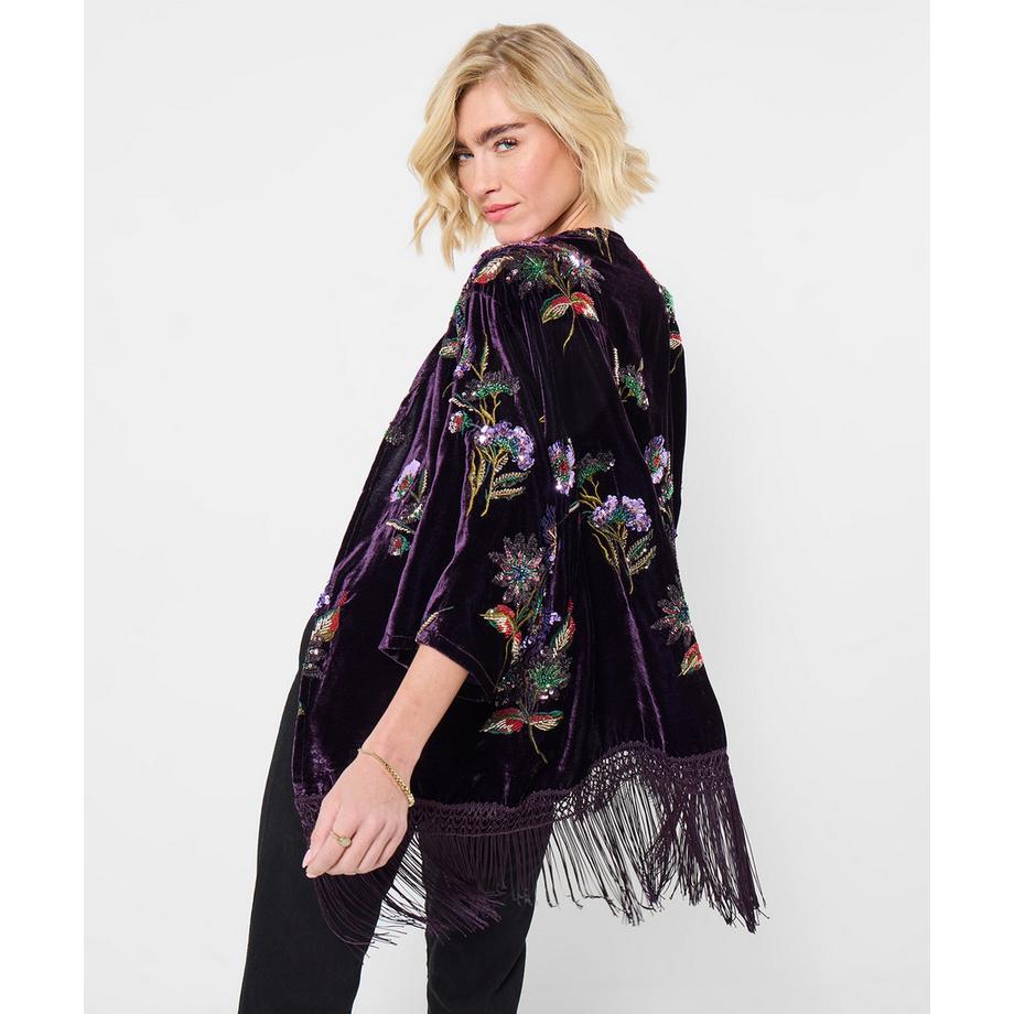 Joe Browns Samt Kimono mit Pailletten und Blumenmuster  