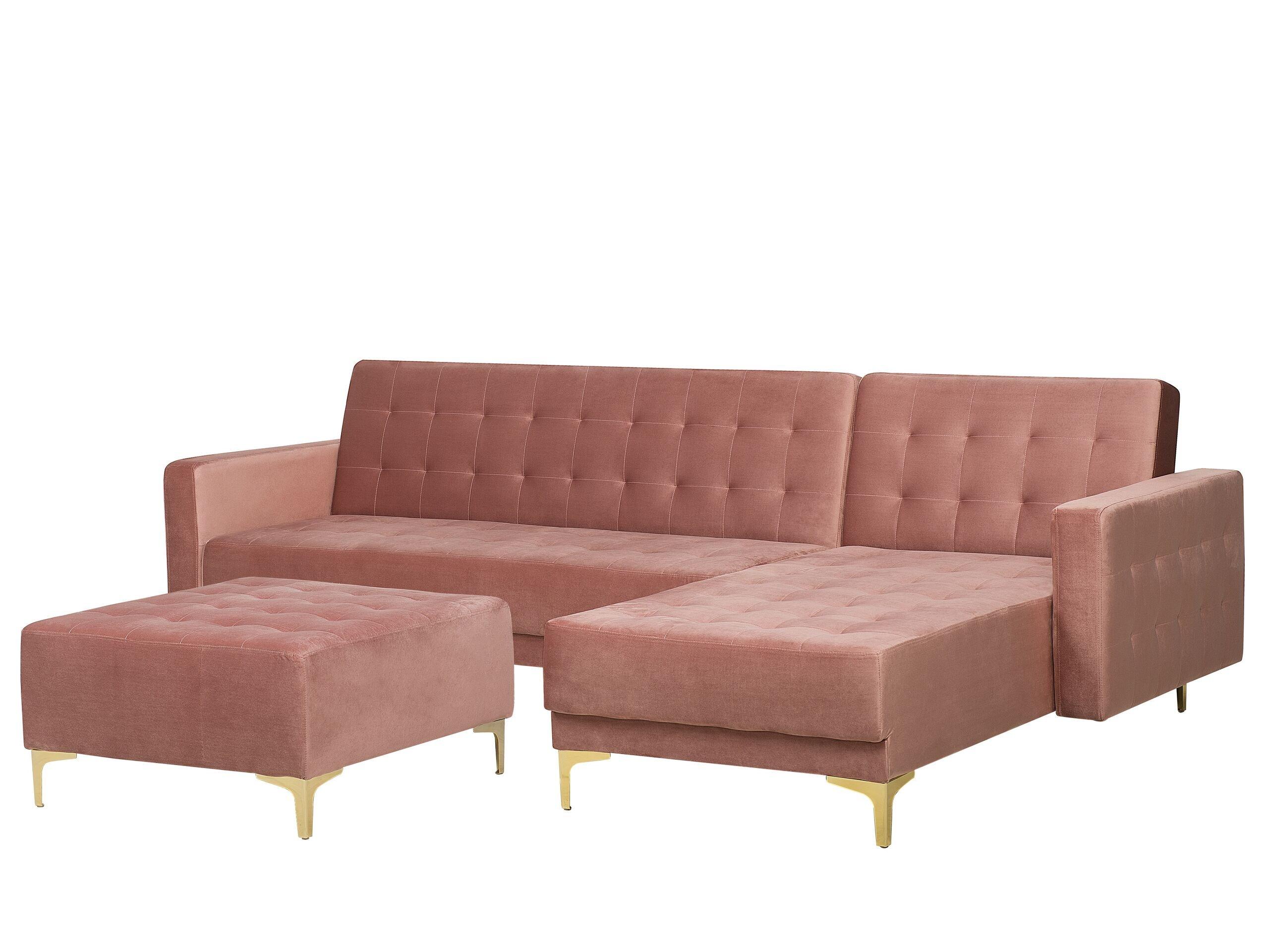 Beliani Ecksofa mit Ottomane aus Samtstoff Modern ABERDEEN  