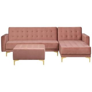 Beliani Ecksofa mit Ottomane aus Samtstoff Modern ABERDEEN  