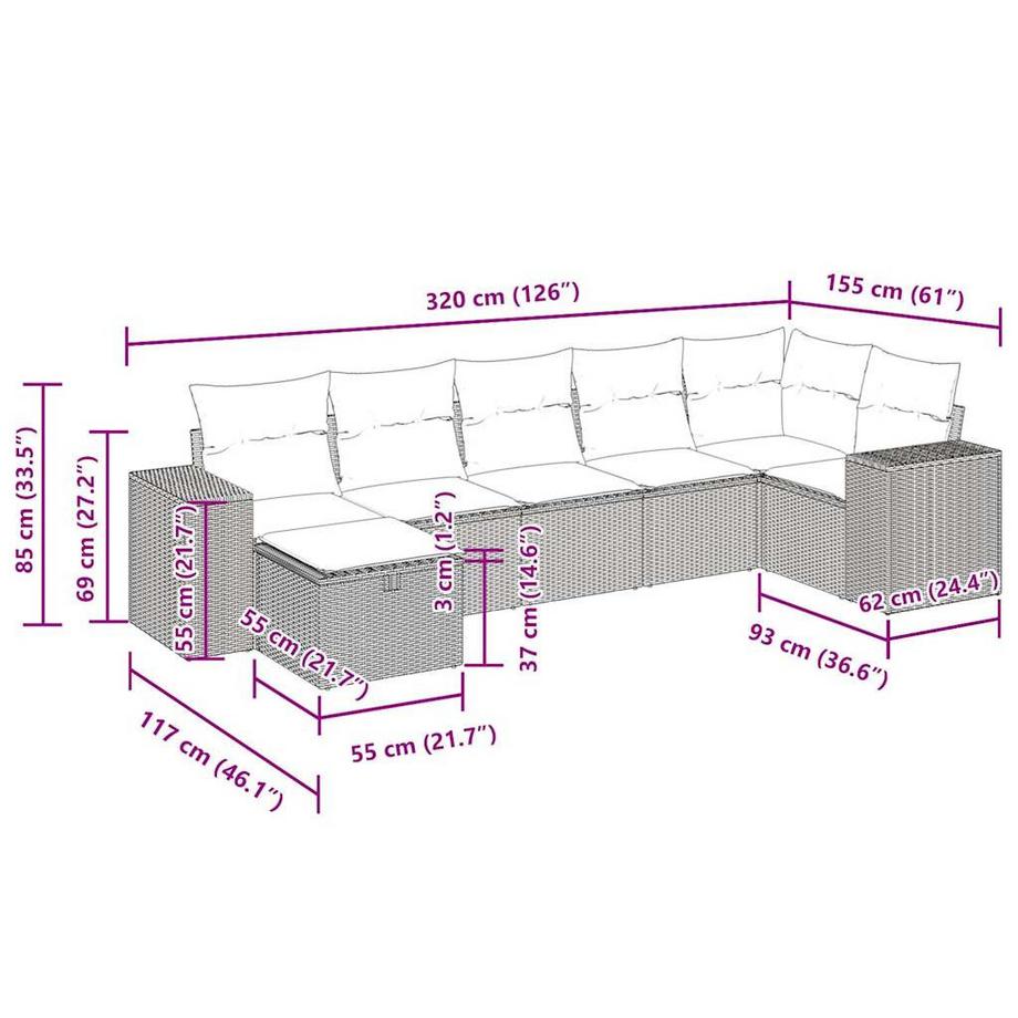 VidaXL set di divani da giardino Polirattan  