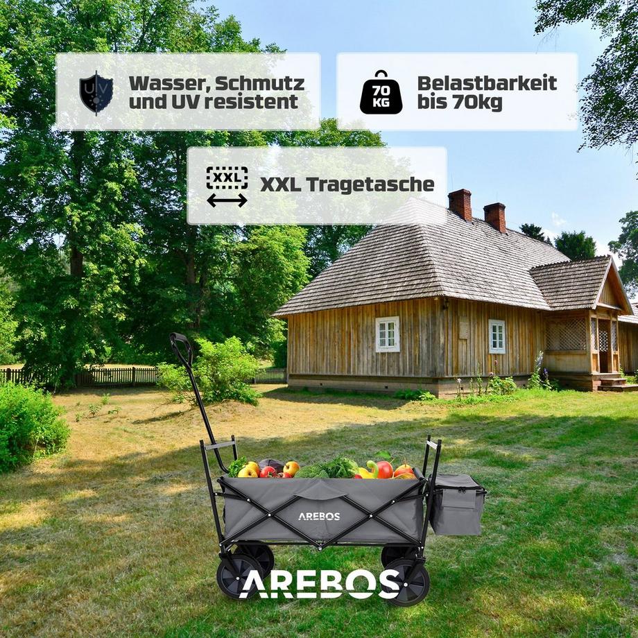 Arebos  Charrette à bras avec toit | Chariot de transport de charrette à bras | Chariot à matériel 