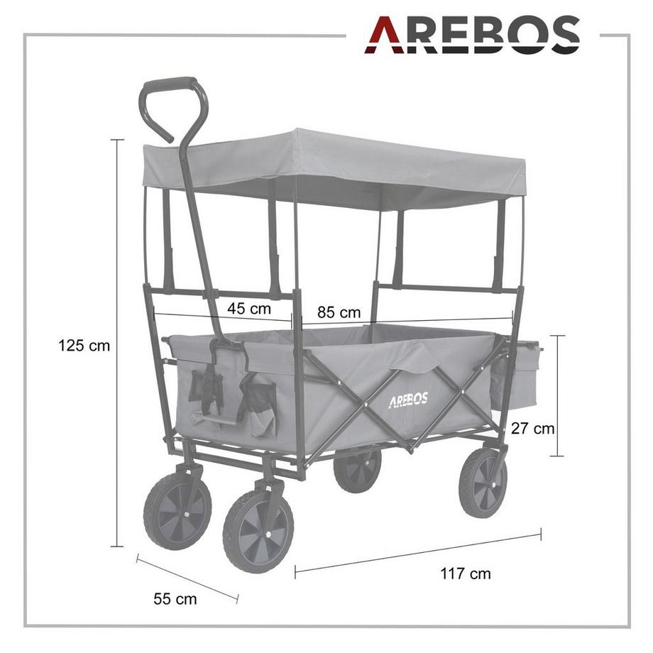 Arebos  Charrette à bras avec toit | Chariot de transport de charrette à bras | Chariot à matériel 