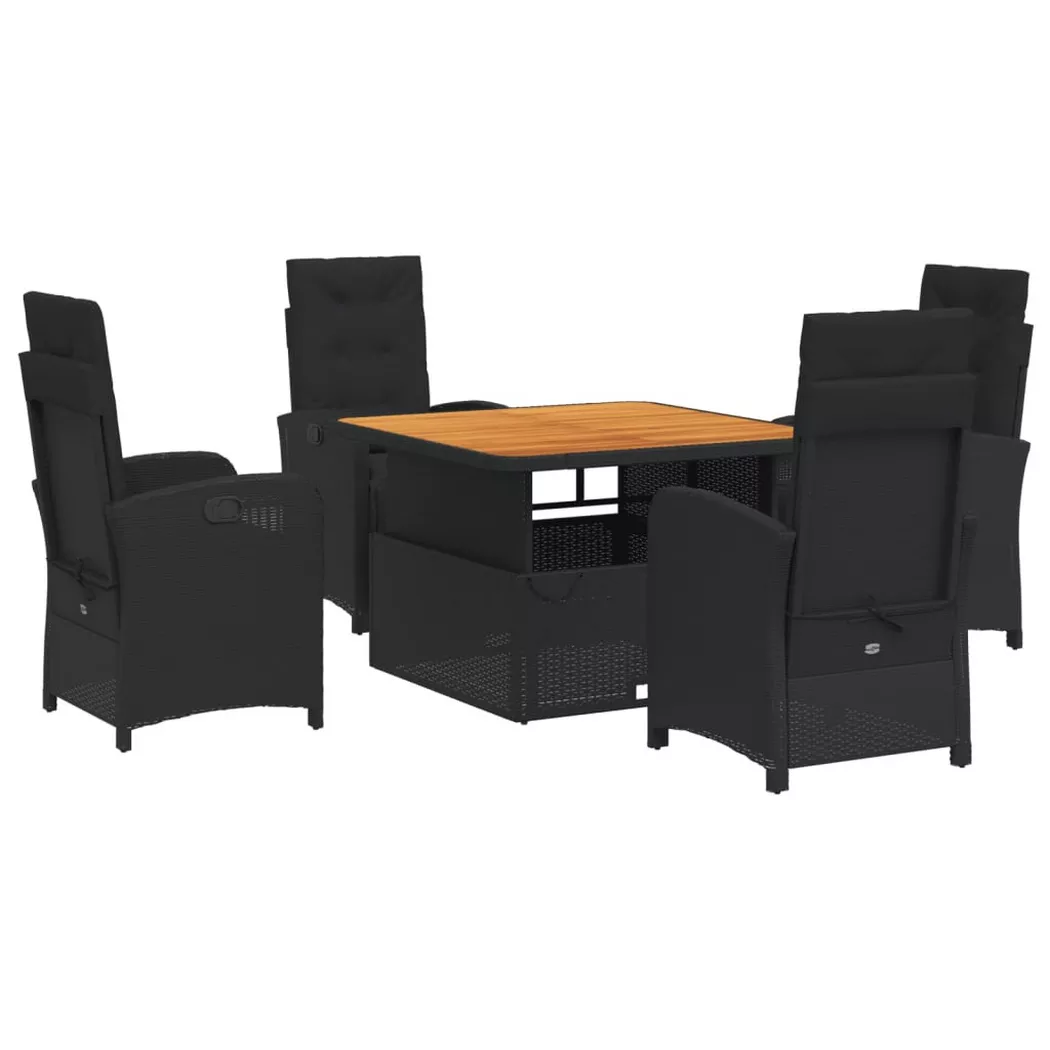 Salon de jardin vidaxl rotin 5 pieces noir 110 x 110 x 71 cm